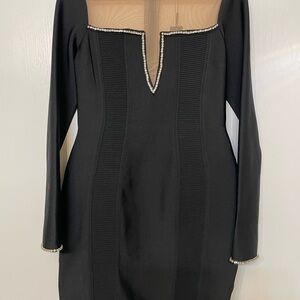 Bandaged Long Sleeve Dress in Black